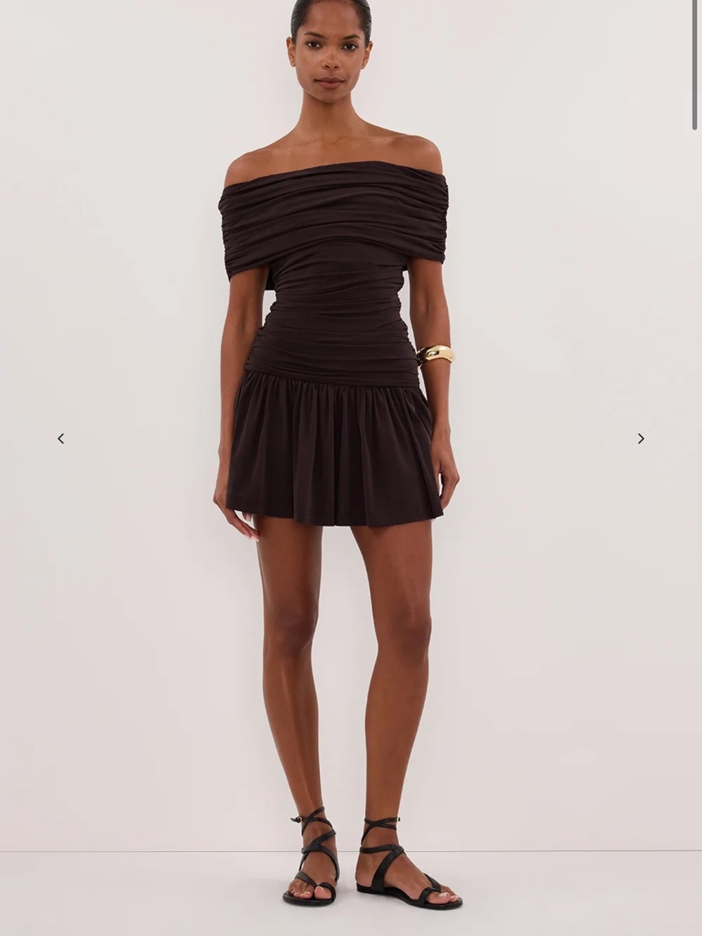DISSH Fez Burnt Choc off shoulder mini dress